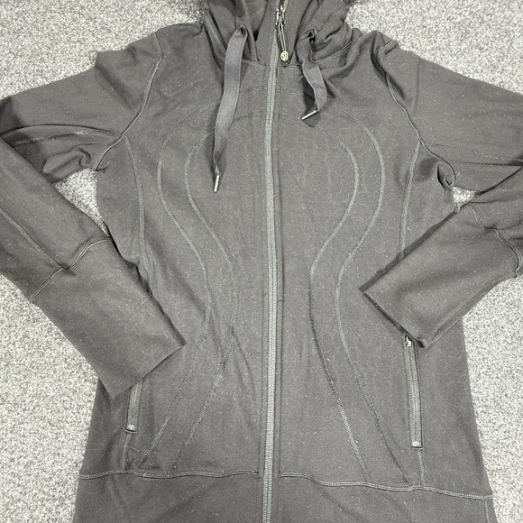 Lululemon Hoodie Womens 8 Black Full Zip Stride Jacket Drawstring Thumbhole - Picture 2 of 11